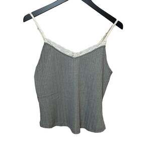 Blu Pepper women’s Cozy Life Grey Ribbed Lace Trim Cami Tank Top LARGE